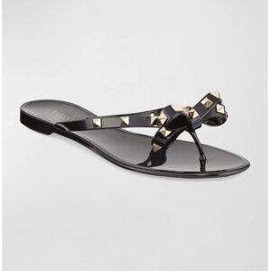 Valentino Rockstud Black PVC Flat Thong Sandals - Size: 9 | 39 EU